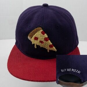 Ambsn Pizza Slice Hat Mens OS Blue Red Leather Strapback Skater Wool Style Cap